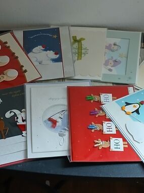 Set of 9 Papyrus 3D Jeweled Burgoyne Shiny Greeting Christmas Cards Beautiful